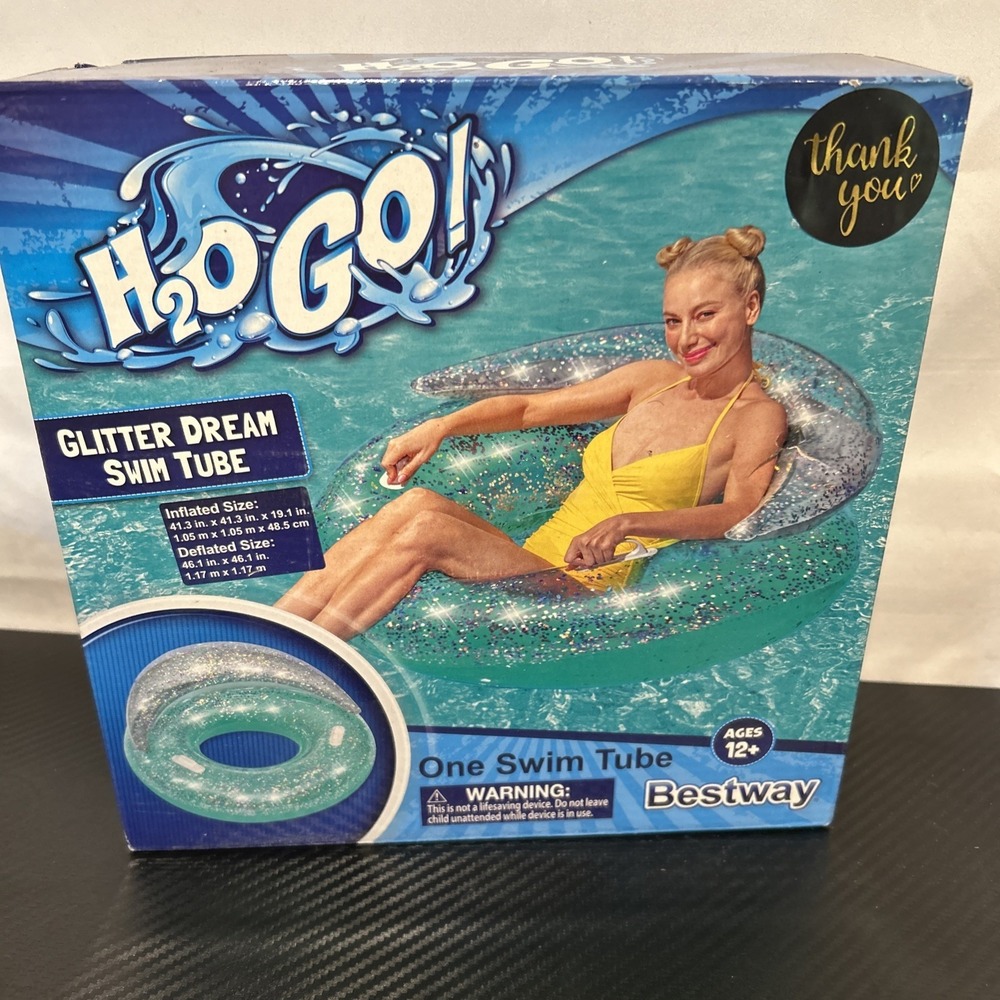 H2O GO BESTWAY GLITTER DREAM TRANSPARENT‎ SWIM TUBE FLOAT WITH BACKREST NEW